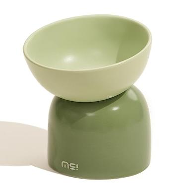 Imagem de MS!MAKE SURE Tigela Elevada Para Gatos, Tigela De Comida Para Gatos Inclinada Em Cerâmica, Tigelas Anti-Vômito E Fadiga Para Gatos Para Comida E Água (Verde)
