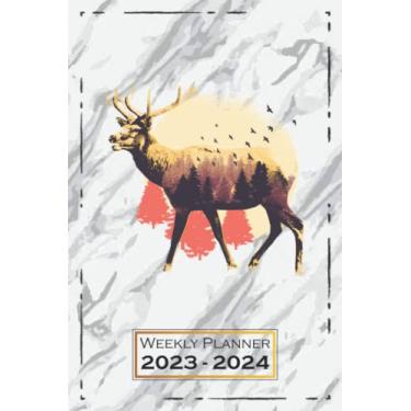 Imagem de Weekly Planner 2023-2024: Softcover, 6x9 | One Week on a Double Page | From Sunday to Saturday | Organizer, Appointment Book | Deer Animals Landscape | qx1