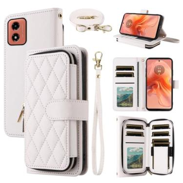 Imagem de Dswteny Argyle Capa carteira para Motorola Moto G04/G04s/G24/E14 4G com alça de pulso, alça de ombro, suporte para cartão de crédito, acessórios para celular GO4 G 04 04s 24 E 14 mulheres meninas