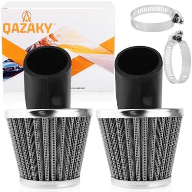 Imagem de QAZAKY Pacote de 2 filtros de ar 48mm 49mm 50mm 1,8 polegadas 45 graus angular para 50cc-90cc 110cc 125cc 140cc 150cc 200cc 250cc motocicleta ATV Quad Scooter Go Kart Moped Chopper Pit Dirt Pocket Rac