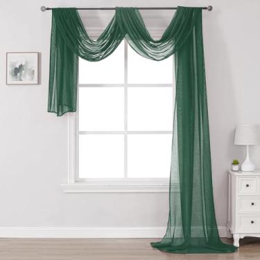 Imagem de DONREN Cachecol de janela transparente verde caçador escuro - decoração de Natal luxuoso lenço semitransparente macio para janela casamento arco cortinas lenço transparente (1 painel, 86 x 540