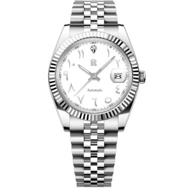 Imagem de LACZ DENTON Rollstimi RT128 Relógios de pulso mecânicos automáticos masculinos com pulseira de aço inoxidável, relógio moderno à prova d'água de 50 m, RT128-Branco