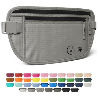 Imagem de Vantamo Cinto de dinheiro oculto para segurança extra, pochete ultrafina RFID, bolsa de dinheiro com 2 compartimentos para passaporte e telefone, Cinza claro e preto, Regular, Cinto de dinheiro RFID