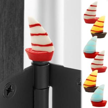 Imagem de Conjunto de 6 tampas decorativas de dobradiça de veleiro - Toppers de cabeça de dobradiça magnética decoração náutica - Cabeça de dobradiça de porta caprichosa decoração de casa