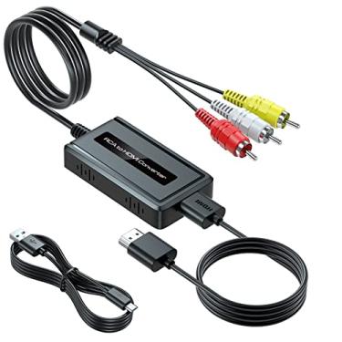 Imagem de Conversor RCA para HDMI macho com cabo HDMI para DVD/STB/VHS com saída RCA fêmea (cabo RCA), conversor composto para HDMI CVBS AV suporta interruptor de saída Full HD 720P/1080P