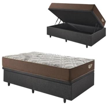 Imagem de Base Box Baú 88x188 Linho Cinza com Colchão Relax Adorabile Molas Ensa