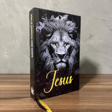 Imagem de Bíblia Sagrada Leão Jesus BLACK ComHarpa e Índice LETRAS MÉDIAS, Folha