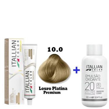 Imagem de Kit Coloração Itallian Premium 60g Louro Platina 10.0 + Emulsão Oxi 20