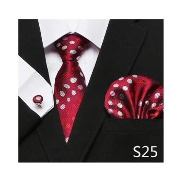 Imagem de Conjunto de Abotoaduras e Gravata Xadrez Vermelha para Homens - Ideal 