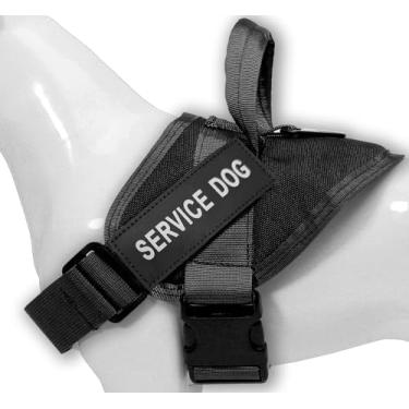 Imagem de Peitoral para cães de serviço com alça – Colete tático antipuxão para cães grandes, estilo militar, tático, com almofada acolchoada macia que não coleciona pelos de cachorro; preto (G)