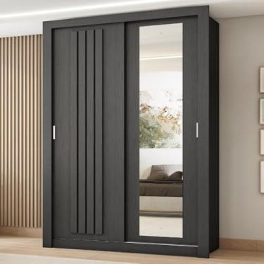 Imagem de Guarda Roupa Solteiro 2 Portas Darvi Lux Carraro Ripado Preto Touch