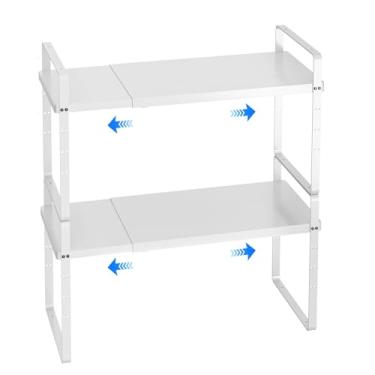 Imagem de KIKIBRO Organizador de prateleira de armário expansível, armazenamento empilhável para balcão de despensa de cozinha, suporte de armário ajustável, organização de especiarias, 36 kg, branco, grande,