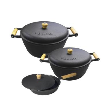 Imagem de Jogo Panela De Ferro Caçarola Alça De Madeira Frigideira N13