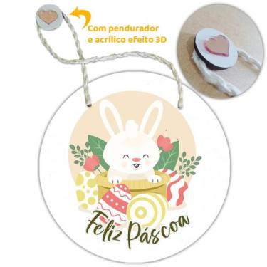 Imagem de Placa Porta com Alça Feliz Páscoa Coelho Coelha Ovo Guirlanda 20cm - F