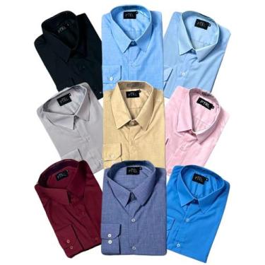 Imagem de KIT 09 peças - Camisa Social Manga Longa Slim e Tipo Linho (sem branco