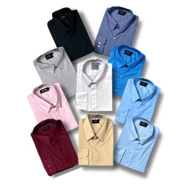 Imagem de KIT 10 peças - Camisa Social Manga Longa Slim e Tipo Linho (sem azul m