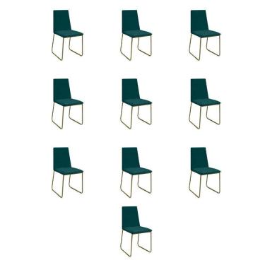 Imagem de Kit 10 Cadeiras De Jantar Cozinha Industrial Lexa Veludo Élpis Móveis Verde Dourada