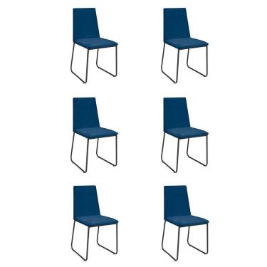 Imagem de Kit 6 Cadeiras De Jantar Cozinha Industrial Lexa Veludo Élpis Móveis Azul Marinho Preta
