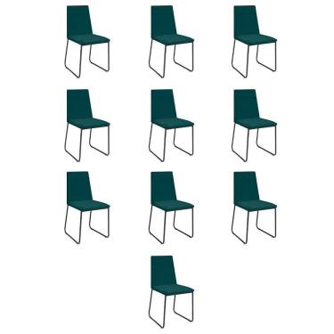 Imagem de Kit 10 Cadeiras De Jantar Cozinha Industrial Lexa Veludo Élpis Móveis Verde Preta