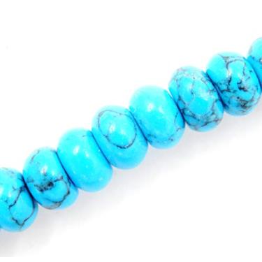 Imagem de Malahill Contas de pedra preciosa para fabricação de joias: contas de pedra natural para colares e pulseiras - 5 fios, redondo, listra preta, turquesa, sintético, 5 x 8 mm