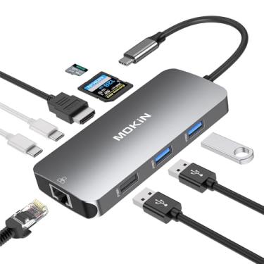 Imagem de Adaptadores USB C para MacBook Pro/Air, Mac Dongle com 3 portas USB, USB C para HDMI, USB C para Ethernet RJ45, adaptador MOKiN 9 em 1 USB C para HDMI, carregamento Pd de 100 W, leitor de cartão USB C