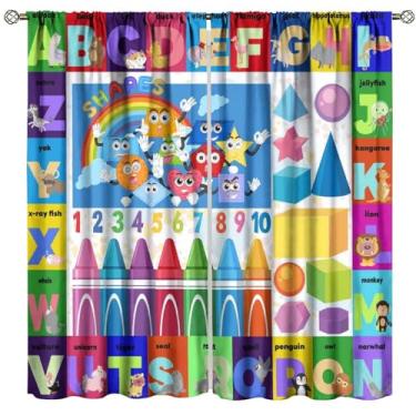 Imagem de Cortinas blecaute coloridas ABC para sala de aula, desenho animado, fofo, alfabeto, matemática, formas geométricas, educação, impressão, bolso para varão, tratamentos de janela, cortinas para quarto