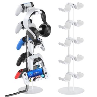 Imagem de Kytok Presentes para jogadores, suporte de fone de ouvido de 5 níveis com organizador de cabos, suporte de controle compatível com PS5/Xbox/Nintendo Switch/PS Portal/PS4, suporte de fone de ouvido e