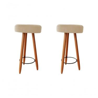 Imagem de Kit Duas Banqueta Alta Para área Gourmet Balcão Pés Palito Courino Bege Eli Móveis E Decoração