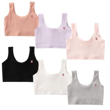 Imagem de SIAEYINFY Sutiã para meninas, 6 peças de sutiã de treinamento para meninas, sutiã de algodão sem costura, Pacote com 6, estilo B, 10 Anos