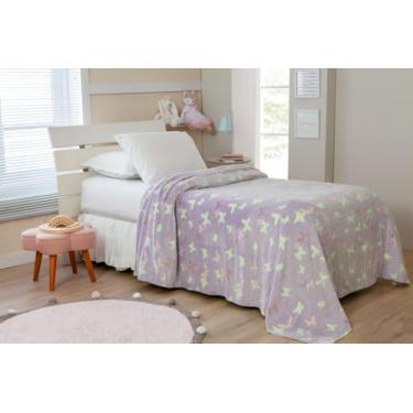 Imagem de Manta Infantil que Brilha no Escuro Cobertor Menina Borboleta, 150x200cm, Microfibra Quentinha