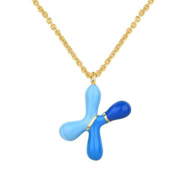 Imagem de Kainier Colar com letra bolha com inicial para mulheres e meninas, pingente colorido com nome do alfabeto, pingente delicado fofo banhado a ouro 14 K, joias para presentes, Banhado a ouro, Sem Pedra