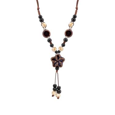 Imagem de MINACHI Boho Hippie Colar de contas de cerâmica coloridas com pingente de estrela, joia boêmia de verão, presente para mulheres, Long, Cerâmica Zinco, Sem Pedra Preciosa