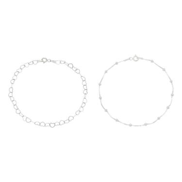 Imagem de Kit Pulseira Bolinha Correntinha Coração Vazado A Prata 92