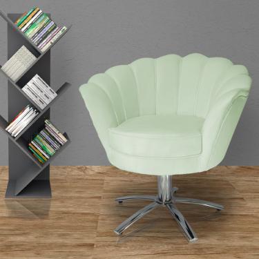Imagem de Poltrona Estofada Com Base Giratória de Metal Pétala Veludo Verde Chá - lm decor