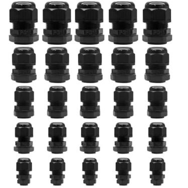 Imagem de Kyuionty 25 peças de prensa-cabos de nylon, PG7 PG9 PG11 PG13.5 PG16 Conector de cabo de alívio de tensão IP68 caixa de junção à prova d'água protetores de fio ajustáveis para cabo de 3-13 mm de