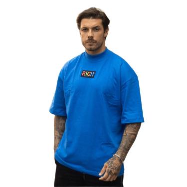Imagem de Camiseta Oversized Gola Alta Borracha Colorida Streetwear Confortavel Masculina Azul-Masculino