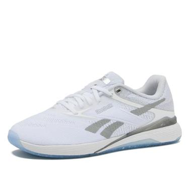 Imagem de Reebok Nano X5 Tênis feminino para caminhada, academia e treinamento cruzado, Calçado branco/cinza/prata metálico, 40