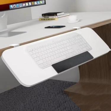 Imagem de Braçadeira na bandeja de teclado, suporte de plataforma de mesa para trabalho com teclado e mouse, suporte de teclado dobrável de 90° extensor de mesa ângulo ajustável (cor: branco, tamanho: 65 x 24