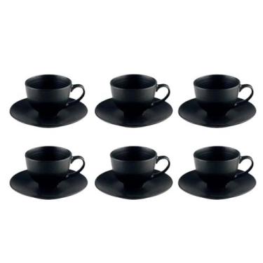 Imagem de Jogo Conjunto De Xícaras Café 6 Peças Com Pires 85ml Cerâmica - Mimo S