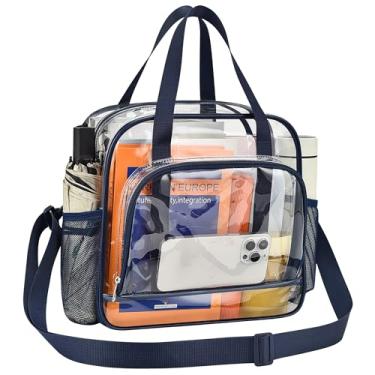 Imagem de Paxiland Bolsa transparente para eventos de estádio 30 x 15 x 30 cm, bolsa transparente com bolso frontal e alça removível para shows esportivos, Azul marino, Large, Esportes