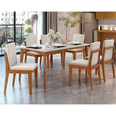 Imagem de Mesa De Sala Jantar Monalisa C- Tampo Madeirado C- Vidro 160cm+ 6 Cadeiras Lady Natural
