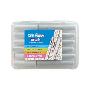Imagem de Marcador Criativo Acrílico CIS FLOW Brush, Ponta pincel, Não transfere para o outro lado, Vivid Colors, Estojo com 6 cores