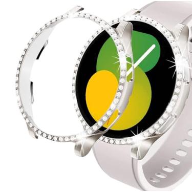 Imagem de DEALELE [Pacote com 2 capas compatíveis com Samsung Galaxy Watch FE / 5/4 de 40 mm, capa protetora de PC diamante de linha única brilhante para reposição (40 mm, luz das estrelas + transparente)