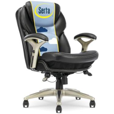 Imagem de Serta Tecnologia ergonômica de movimento executivo de escritório, cadeira de mesa ajustável com encosto médio com suporte lombar, couro preto