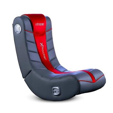 Imagem de X Rocker Cadeira para jogos Extreme III 2.0, sistema de áudio com 2 alto-falantes embutidos, suporte para lombar e pescoço, 5149101, 66 cm x 44 cm x 43 cm, cinza e vermelho