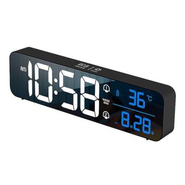 Imagem de Relógio digital, grande visor LED despertador para sala de estar, quarto, escritório, relógio de parede recarregável, ativado por som, soneca, exibição de data e temperatura, 40 tons, 2 alarmes, 4