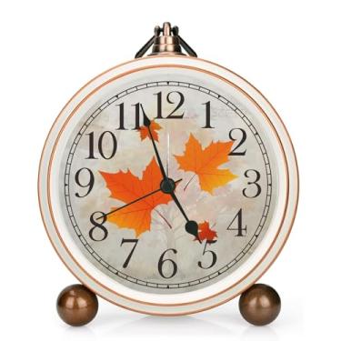 Imagem de Relógio de mesa clássico vintage - Relógio de mesa analógico de 13 cm, relógio silencioso sem tique-taque com moldura de metal envelhecido para escritório, sala de estar ou quarto (folha de maple)