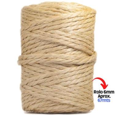 Imagem de Corda De Sisal Natural 6mm Rolo Aprox. 67Mts Arranhador E Artesanato E