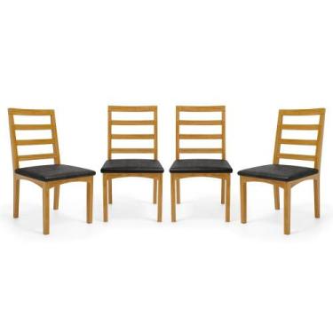 Imagem de Kit Com 4 Cadeiras Cecília Madeira Maciça Assentos Estofados Para Mesa