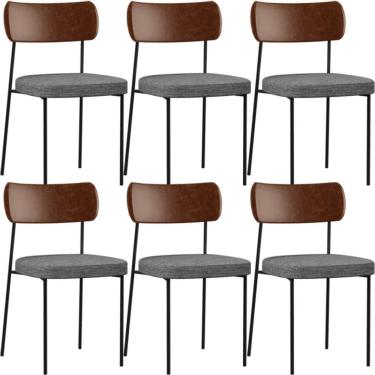 Imagem de Kit 06 Cadeiras Sala De Jantar L02 Marrom Cinza Escuro